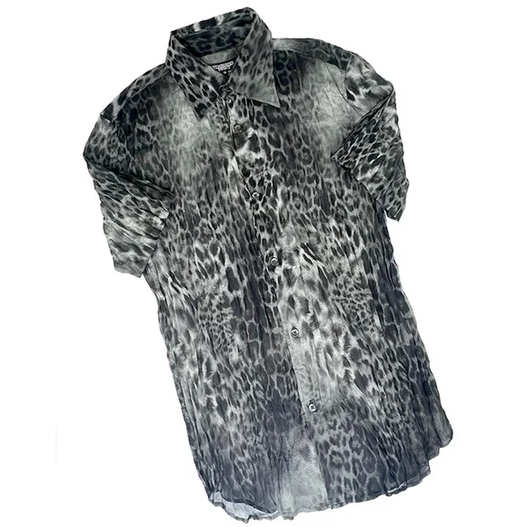 Tornado Mart Vintage Sheer Leopard Pleated Wrinkle Shirt from Japan - Picture 2 of 4